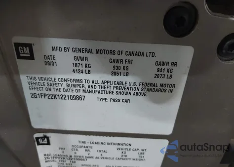 2002 Chevrolet Camaro from USA, damaged, VIN 2G1FP22K122109867